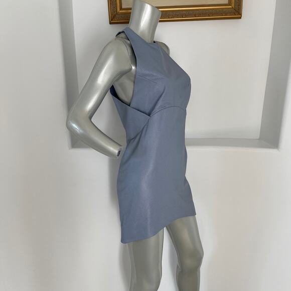 Porter Grey  Perforated Cocoon Hydrangea Leather Mini Blue Dress Size 0 NWT - Picture 5 of 10